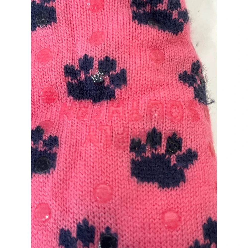 Simply Southern Cozy Dog‎ Paw Print Slipper Socks Pink Sherpa Lined Non Slip